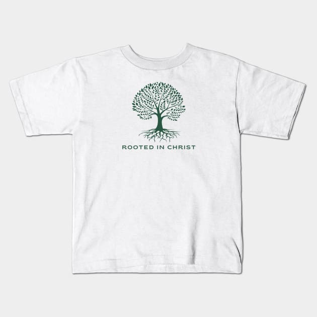 Rooted In Christ (Green Tree) Kids T-Shirt by Faith & Freedom Apparel 